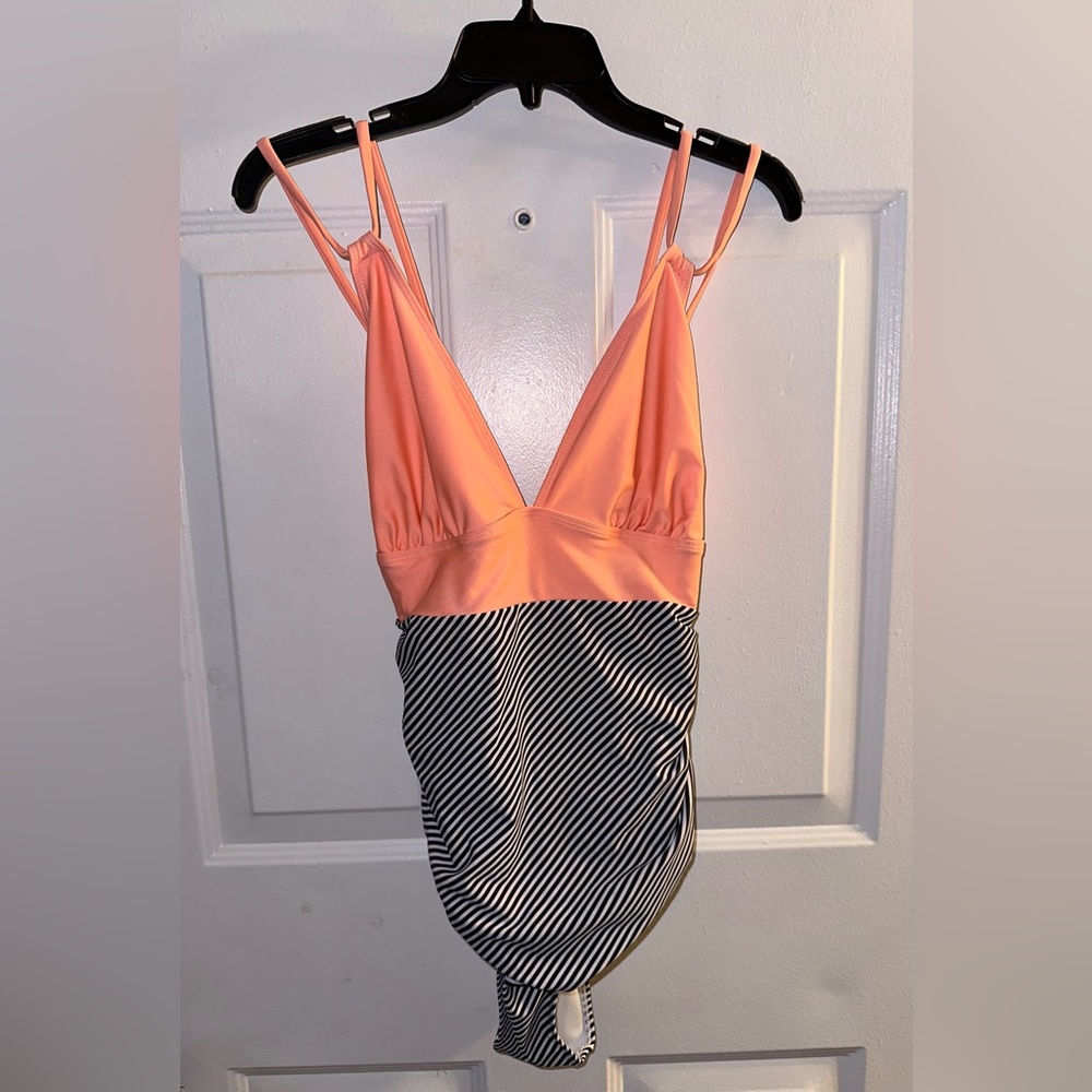 Plus striped one piece swim suit